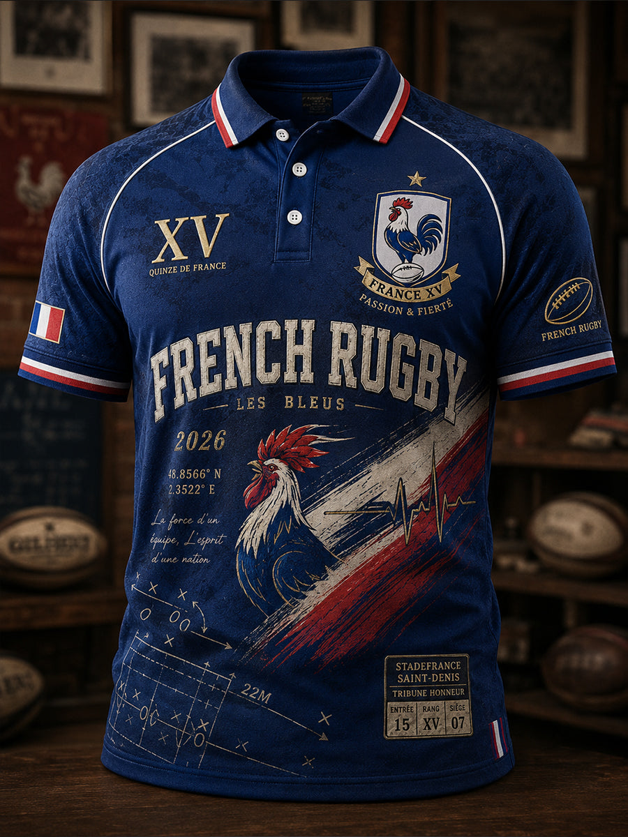 Chemise française à manches courtes pour homme, rugby