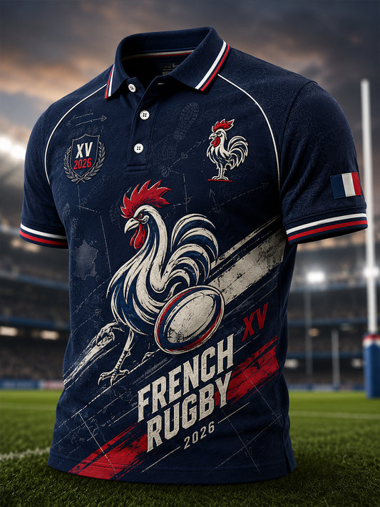 Chemise française à manches courtes pour homme, rugby