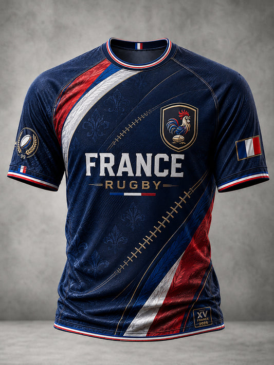 Chemise française à manches courtes pour homme, rugby