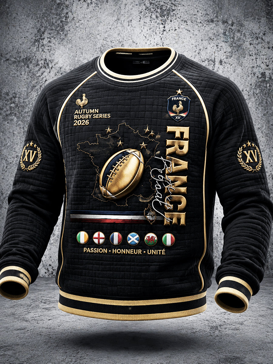 Sweat-shirt décontracté noir à imprimé français pour l’automne, Six Nations de rugby, pour homme