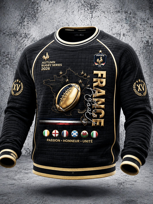 Sweat-shirt décontracté noir à imprimé français pour l’automne, Six Nations de rugby, pour homme