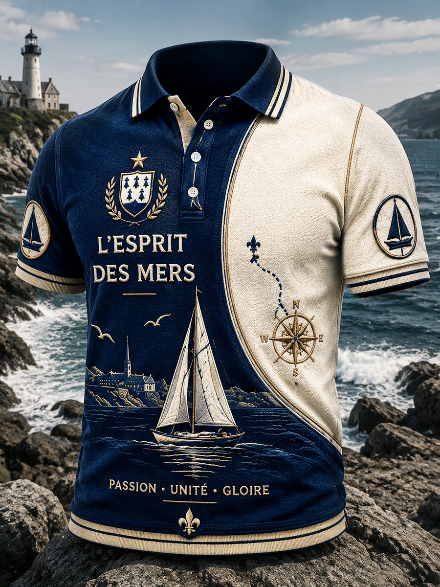 Polo décontracté pour homme à imprimé «Route du Rhum» de Bretagne, France