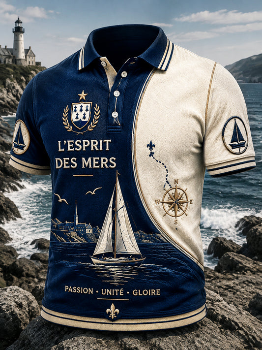 Polo décontracté pour homme à imprimé «Route du Rhum» de Bretagne, France