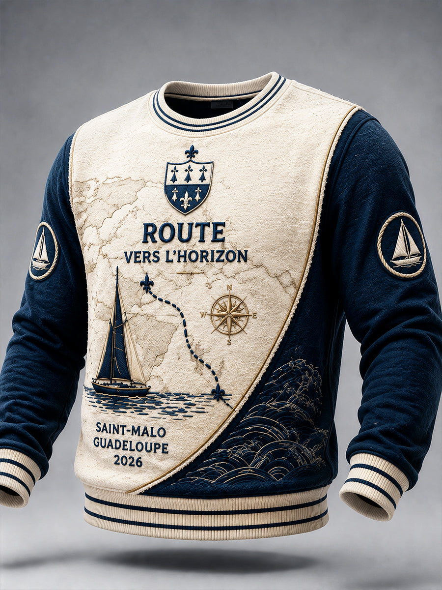 Sweat-shirt décontracté pour homme, motif patchwork, Route du Rhum de Bretagne, France
