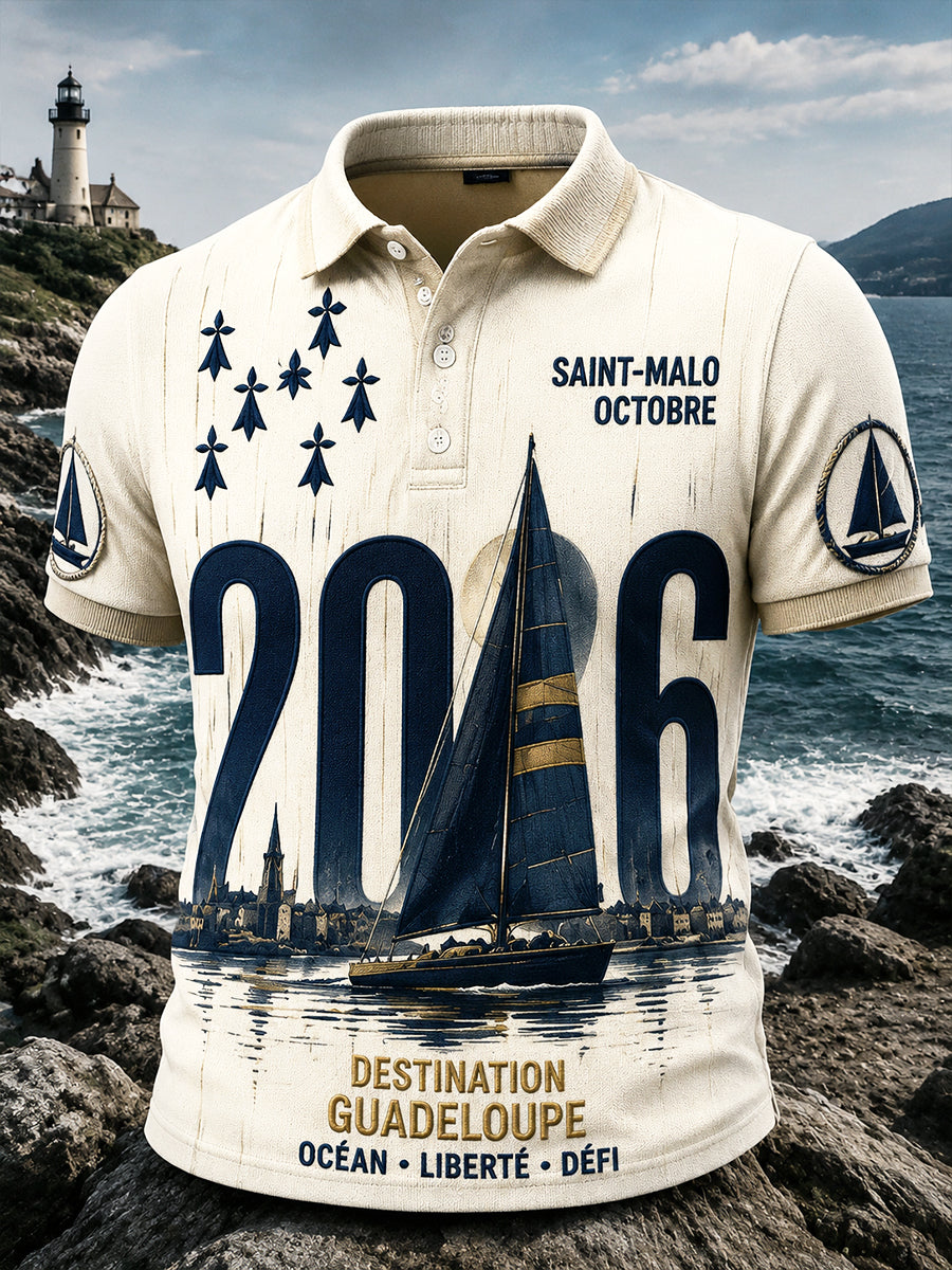 Polo décontracté pour homme Off-White 2026, imprimé Route du Rhum — Bretagne française