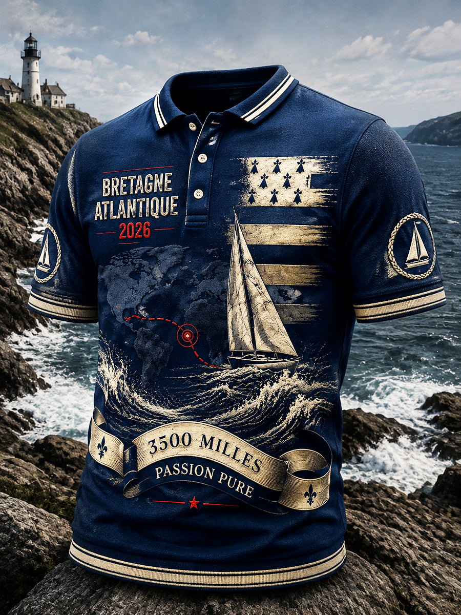 Polo décontracté pour homme à imprimé «Route du Rhum» de Bretagne, France