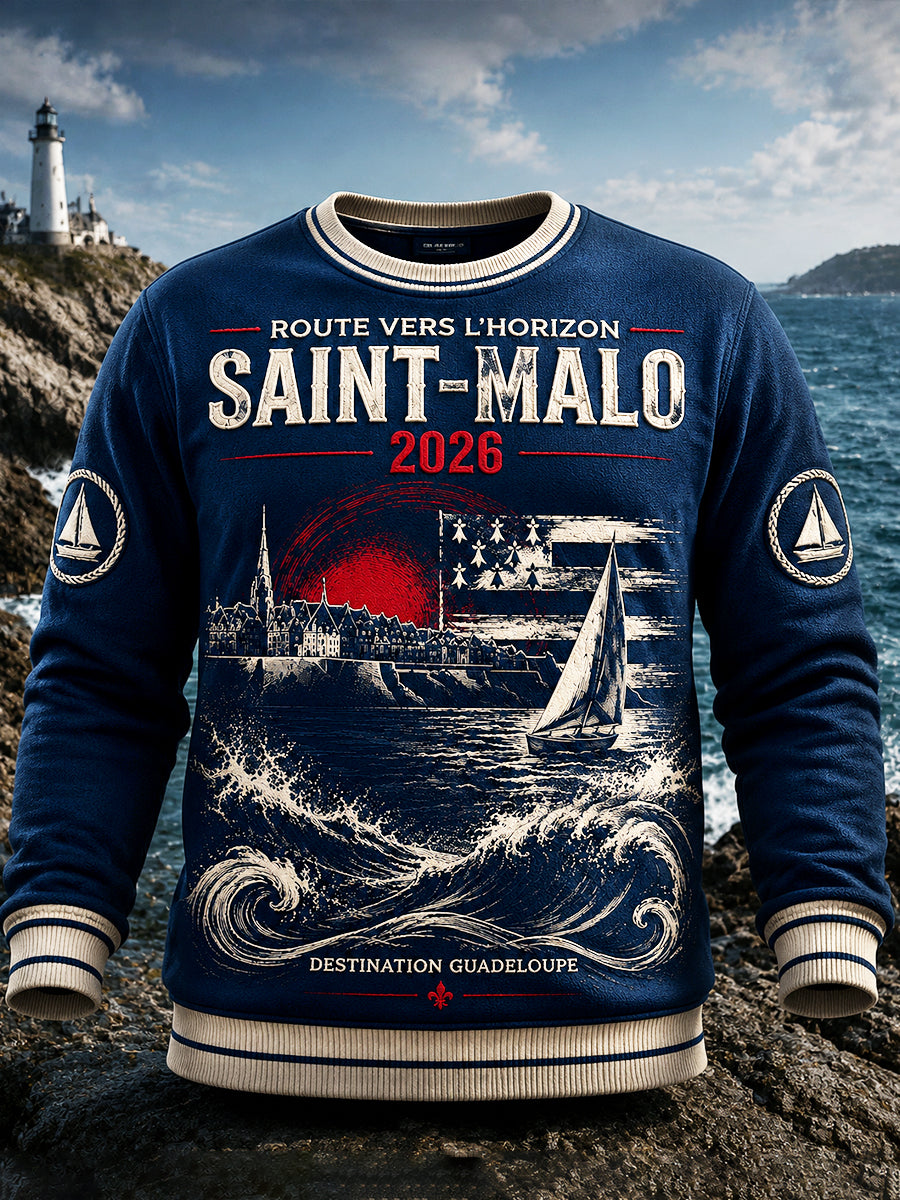 Sweat-shirt décontracté pour homme, bleu marine à imprimé marin «Route du Rhum»