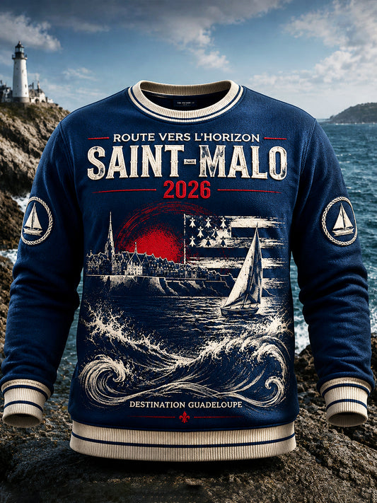 Sweat-shirt décontracté pour homme, bleu marine à imprimé marin «Route du Rhum»