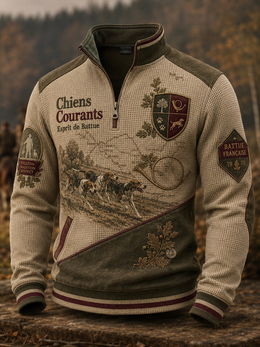 T-shirt à manches longues en maille waffle pour la chasse, modèle homme, fabriqué en France