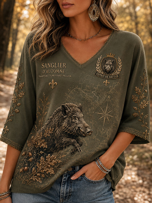 T-shirt à manches courtes en lin Hunting In France Femme