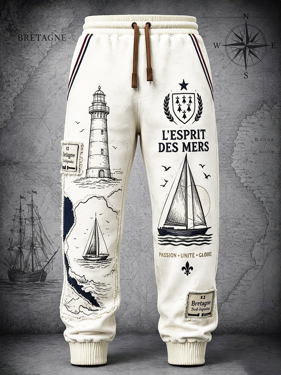 Pantalon De Sport Décontracté Homme Régate De Rhum Français Blanc