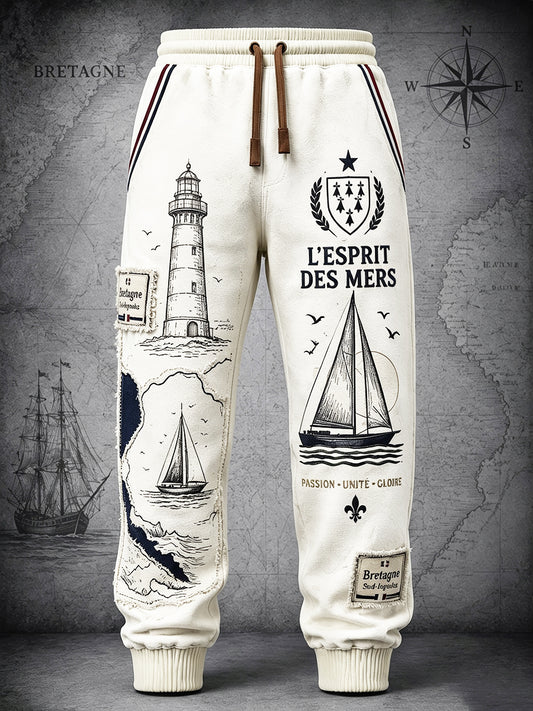 Pantalon De Sport Décontracté Homme Régate De Rhum Français Blanc