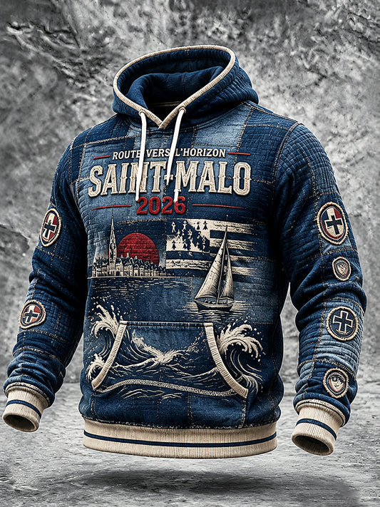 Hommes Vintage Français Bretagne Rhum Regatta Imprimer Sweat à capuche décontracté