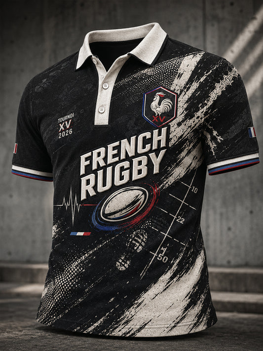 Chemise française à manches courtes pour homme, rugby