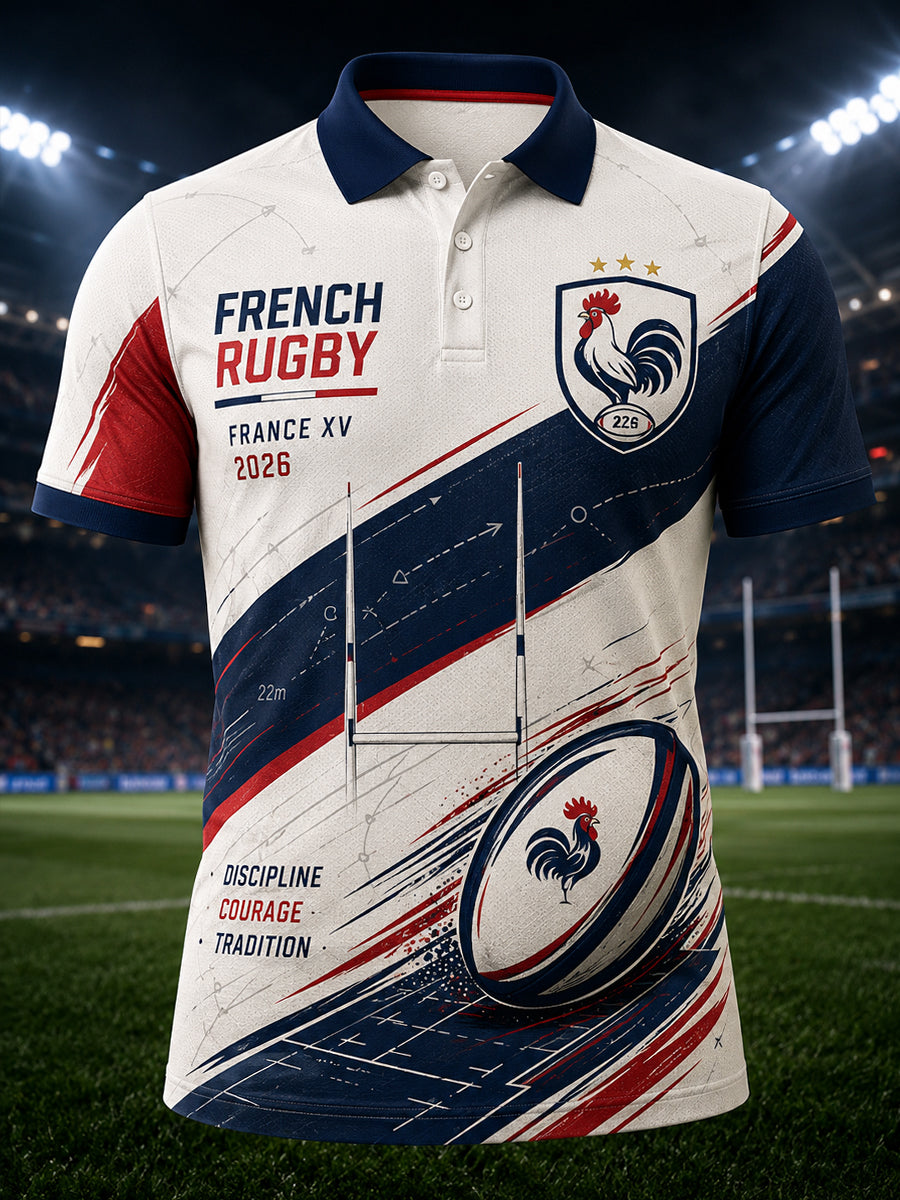 Chemise française à manches courtes pour homme, rugby