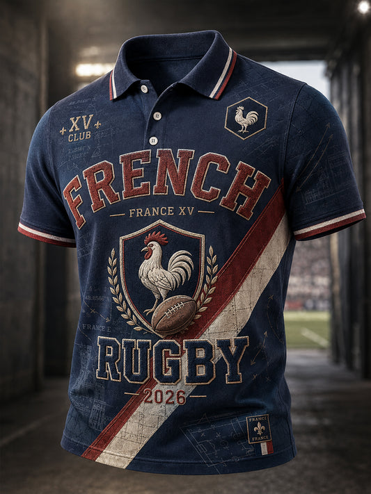 Chemise française à manches courtes pour homme, rugby