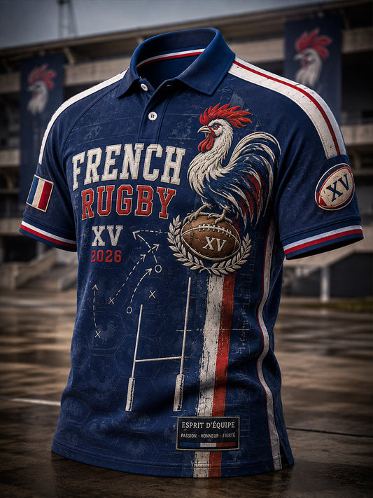 T-shirt manches courtes de rugby français pour hommes