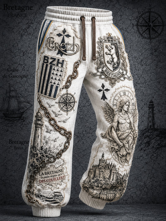 Pantalons décontractés pour homme, style rétro français breton marin, motif patchwork