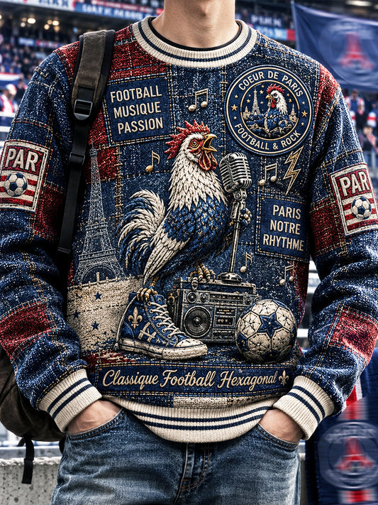 Sweatshirt Décontracté Homme Motif Football Paris Saint-Germain Patchwork Effet Denim