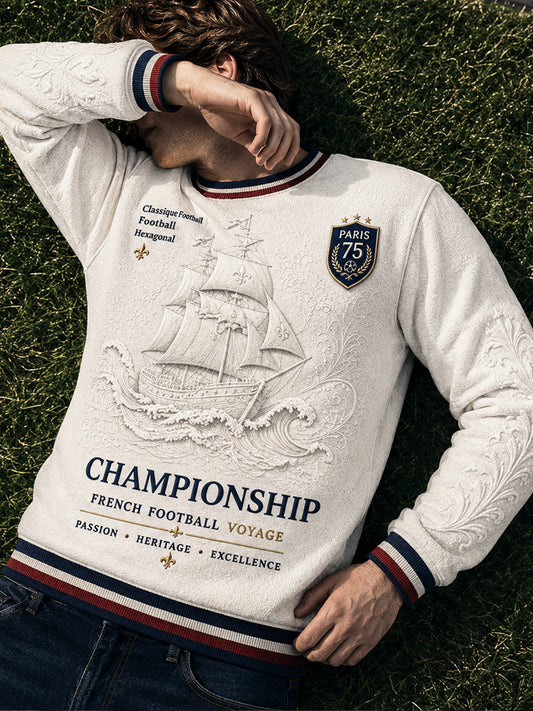 Sweat-shirt décontracté pour homme, couleur blanc cassé, à imprimé Paris Saint-Germain