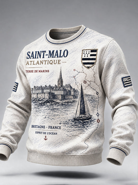 Sweat-shirt de sport décontracté pour homme, beige, imprimé «Route du Rhum» de Bretagne, France