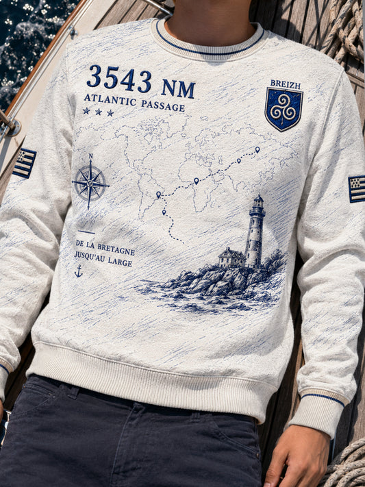 Sweat à capuche décontracté et sportif pour homme, beige, imprimé minimaliste Bretagne‑Rhum français