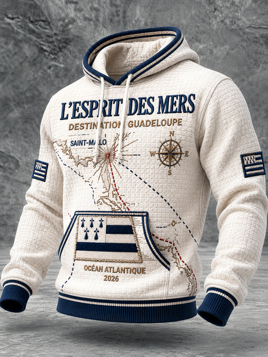 Sweat-shirt décontracté à capuche pour homme, imprimé «Route du Rhum» de Bretagne, France