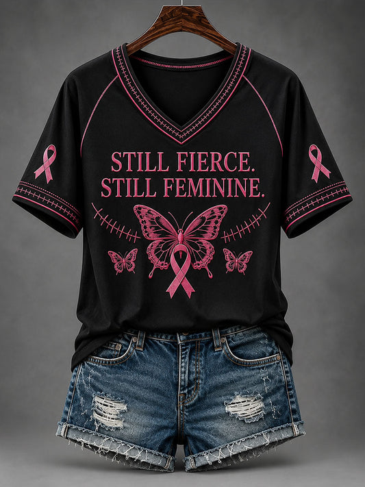 T-shirt Still Fierce Still Feminine à col V Femme