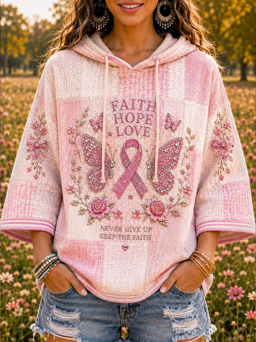 Femmes Rose Patchwork Cancer du sein Imprimer Casual Sweat à capuche