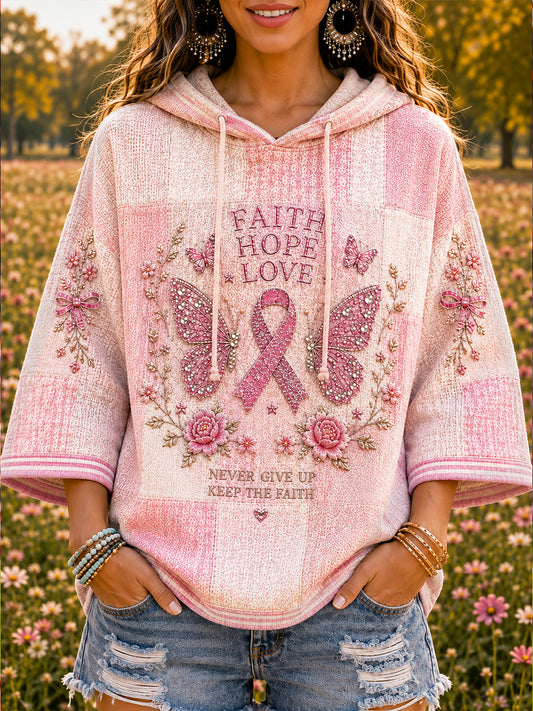 Femmes Rose Patchwork Cancer du sein Imprimer Casual Sweat à capuche