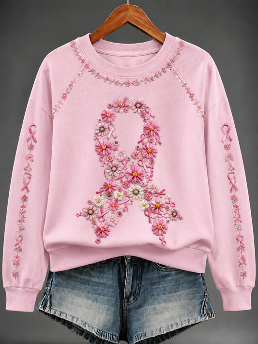 Sweatshirt à imprimé cancer du sein pour femmes
