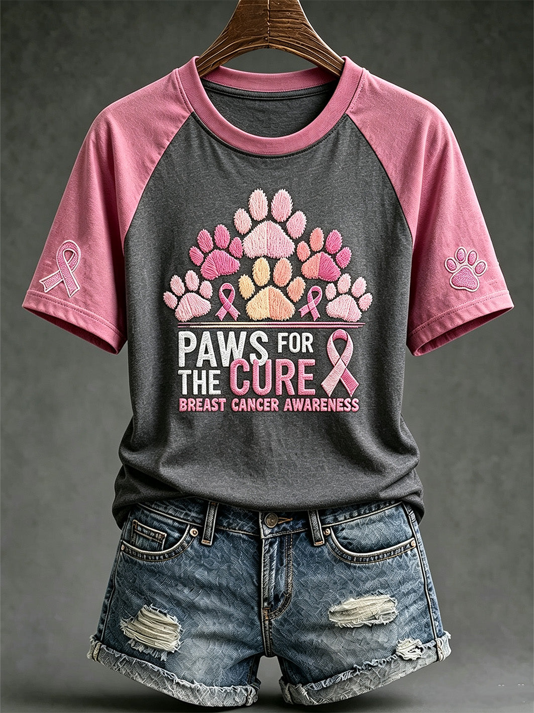 Thème du cancer du sein pour femmes Paws For The Cure slogan mignon chien imprimé T-shirt décontracté à manches courtes