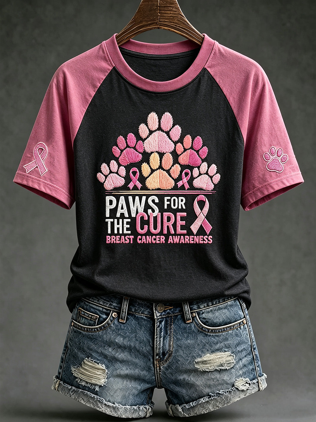 Thème du cancer du sein pour femmes Paws For The Cure slogan mignon chien imprimé T-shirt décontracté à manches courtes