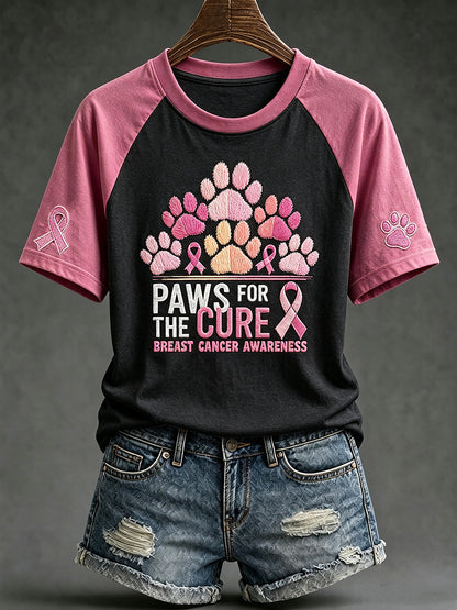 Thème du cancer du sein pour femmes Paws For The Cure slogan mignon chien imprimé T-shirt décontracté à manches courtes