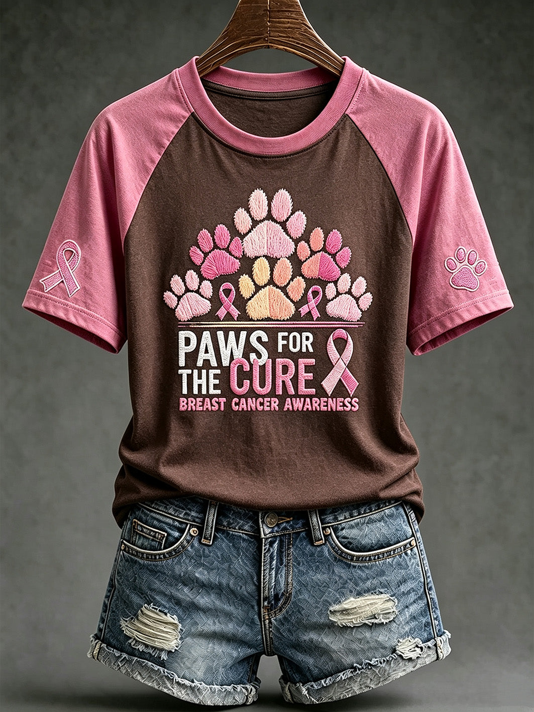 Thème du cancer du sein pour femmes Paws For The Cure slogan mignon chien imprimé T-shirt décontracté à manches courtes