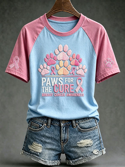 Thème du cancer du sein pour femmes Paws For The Cure slogan mignon chien imprimé T-shirt décontracté à manches courtes