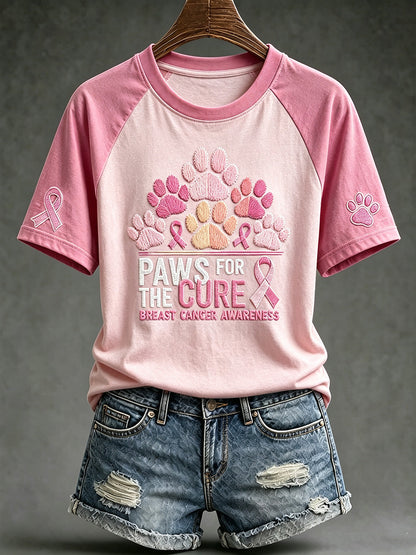 Thème du cancer du sein pour femmes Paws For The Cure slogan mignon chien imprimé T-shirt décontracté à manches courtes
