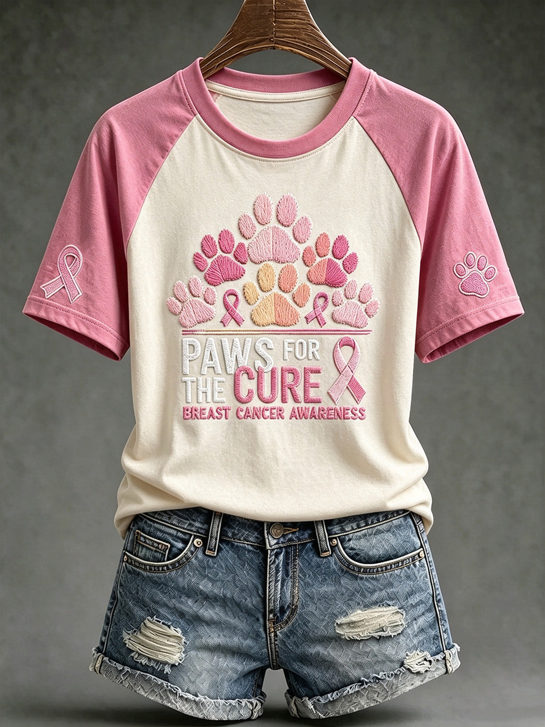 Thème du cancer du sein pour femmes Paws For The Cure slogan mignon chien imprimé T-shirt décontracté à manches courtes