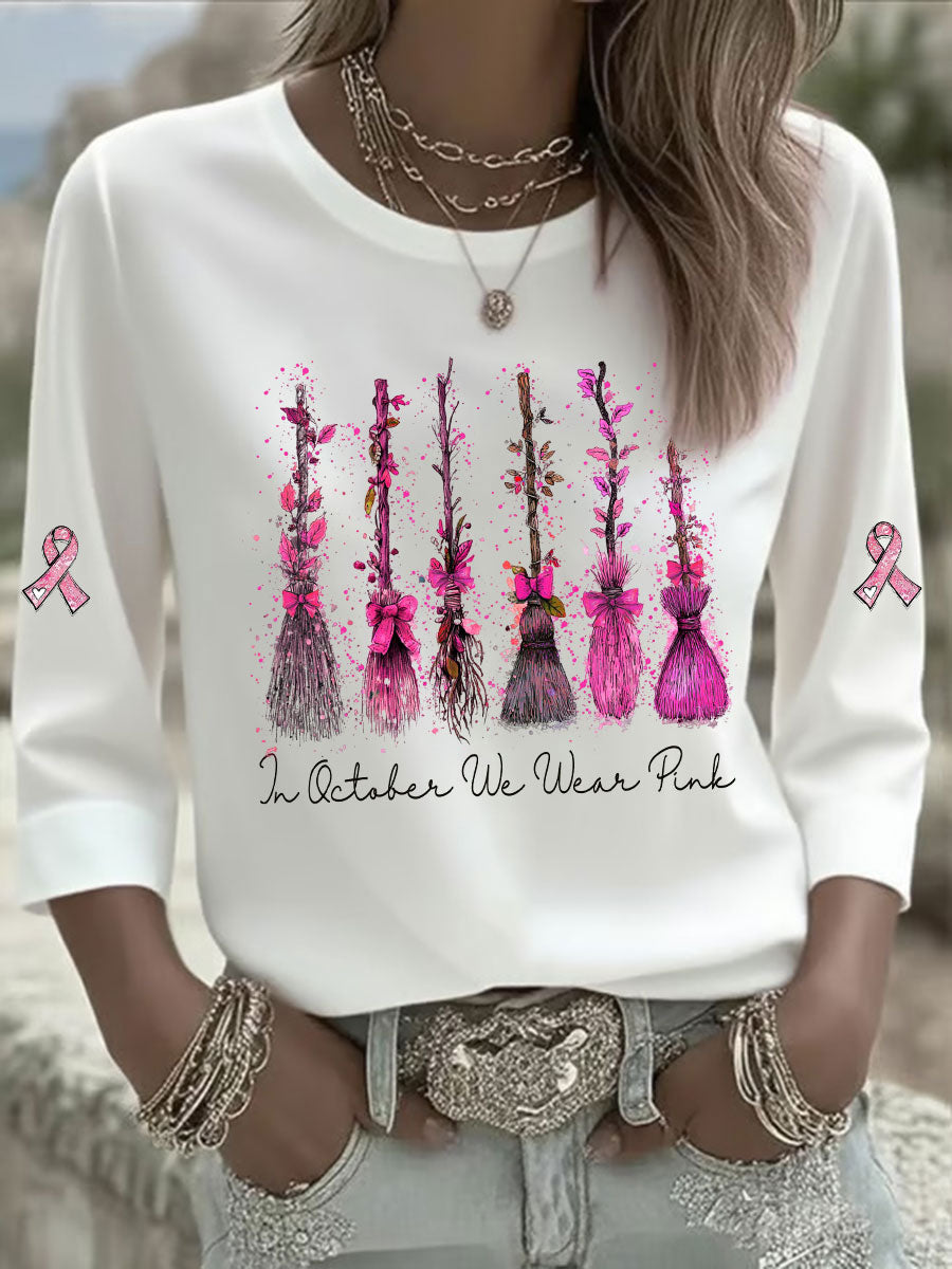 T-shirt décontracté imprimé rose In october We Wear pour femme