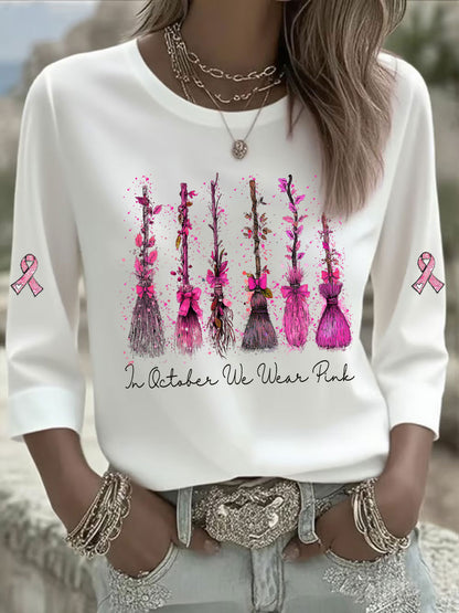 T-shirt décontracté imprimé rose In october We Wear pour femme