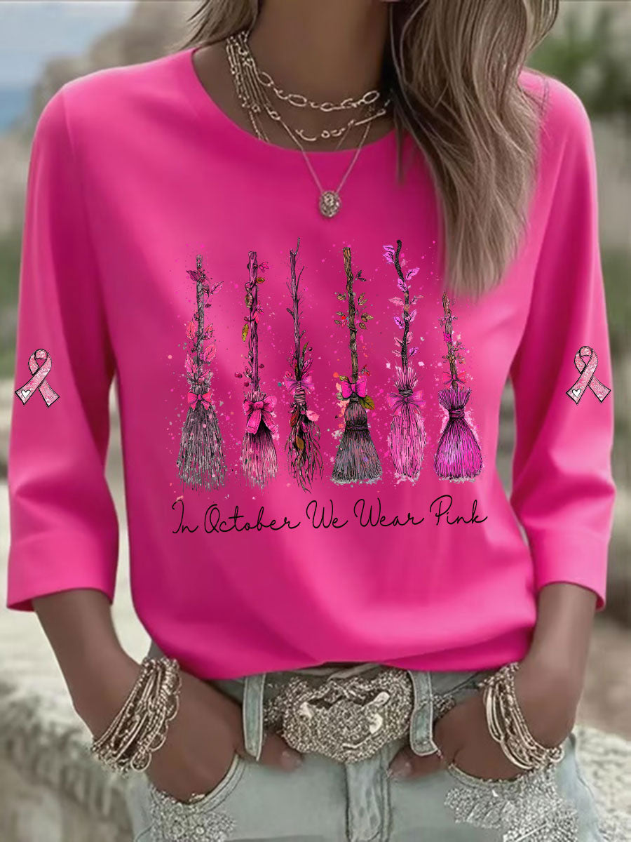 T-shirt décontracté imprimé rose In october We Wear pour femme