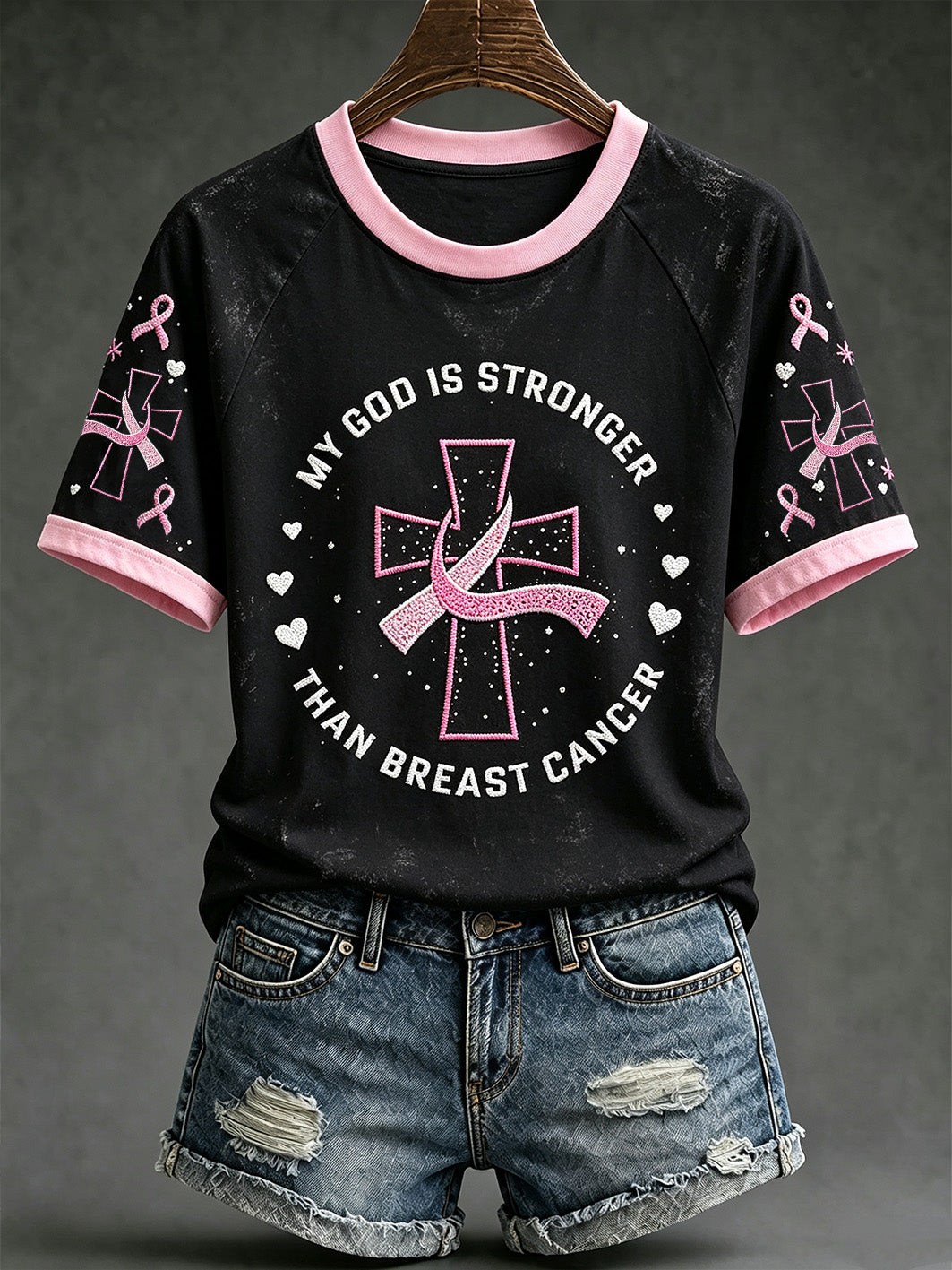 T-shirt décontracté à manches courtes pour femmes sur le thème du cancer du sein