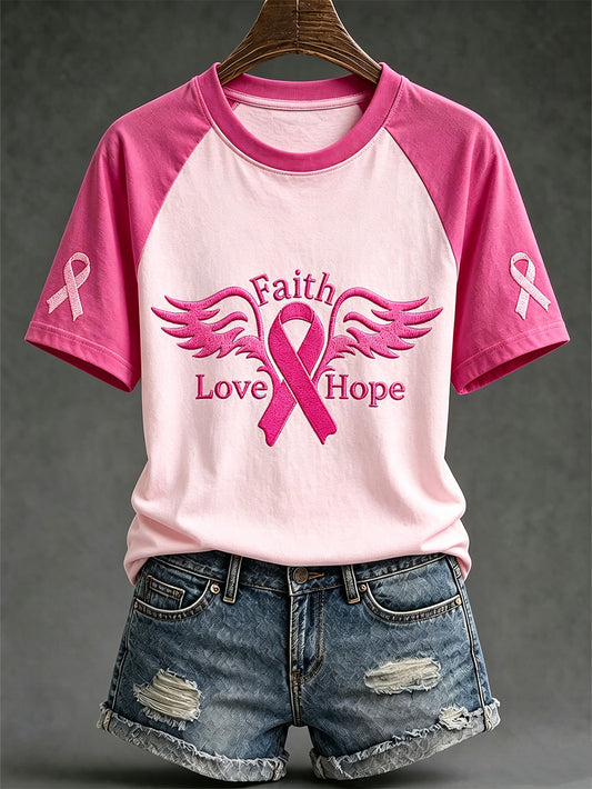T-shirt décontracté à manches courtes sur le thème du cancer du sein chez la femme
