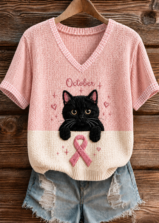 T-shirt à manches courtes de sensibilisation au cancer du sein chez la femme