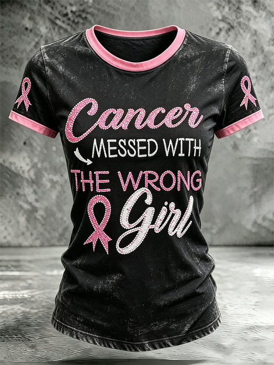 T-shirt décontracté à manches courtes sur le thème du cancer du sein chez la femme
