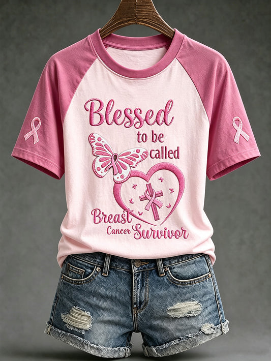 T-shirt décontracté à manches courtes sur le thème du cancer du sein chez la femme