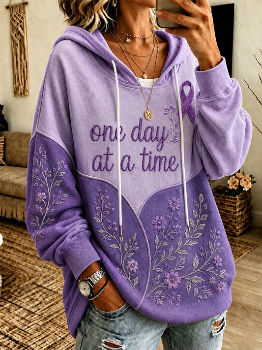 Sweat-shirt pour femme à imprimé floral violet et de sensibilisation à la maladie d’Alzheimer