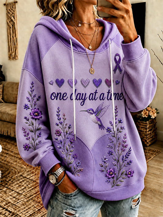 Sweat-shirt pour femme à imprimé floral violet et de sensibilisation à la maladie d’Alzheimer