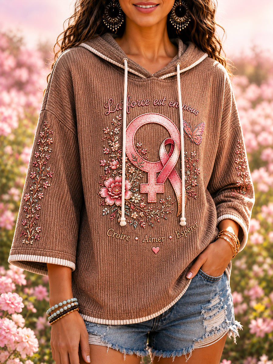 Femmes Brun Français Cancer Du Sein Imprimer Casual Sweat À Capuche