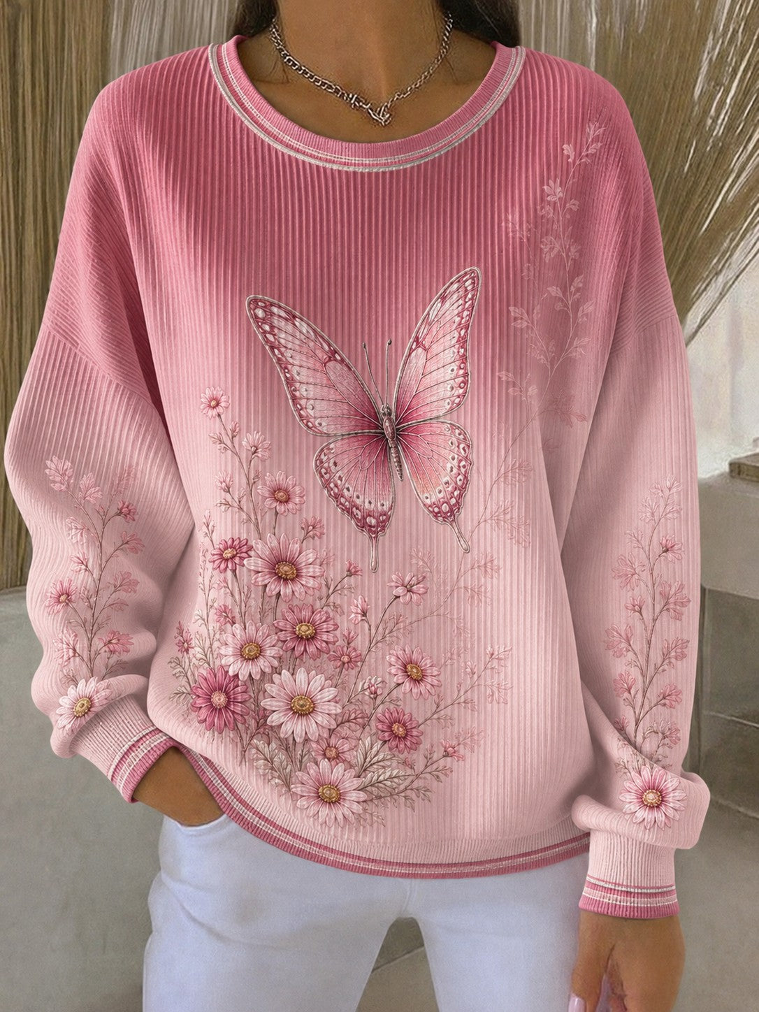 Sweat-shirt pour femmes à imprimé fleurs sur la poitrine